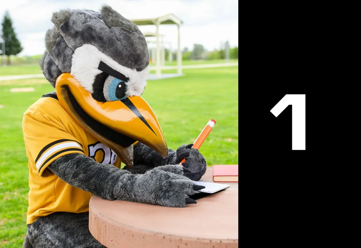 New Students Apply Now Step 1: Dash Mascot takes notes