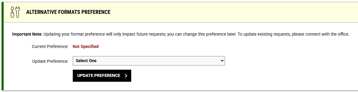 Alternative Formats Preference menu.