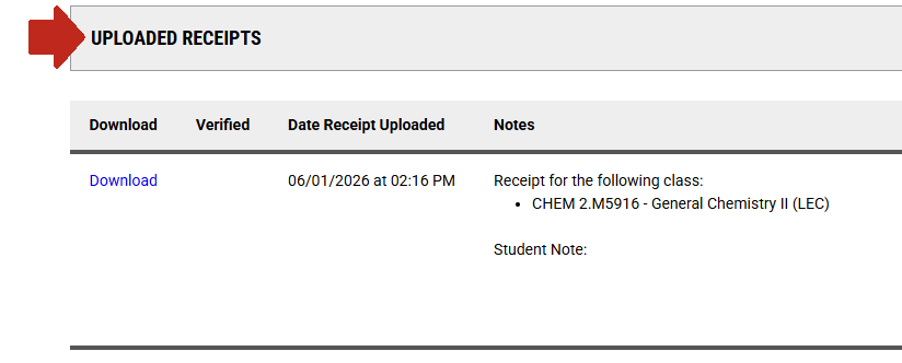 Uploaded Receipts section title highlighted.