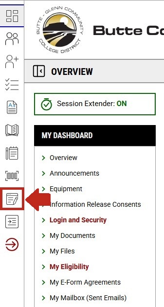 Arrow pointing to Notetaker icon on the left-side of the screen. 